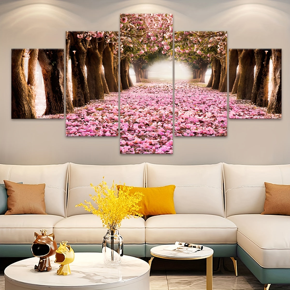 2D Flat, [2D FLAT] 5pcs Frame Cherry Blossom Grove Canvas Poster, Five Panel Scene Art, Modular Picture, Print Painting, Modern Art, Ideal Decor for Bedroom Living Room Kitchen Dorm, Wall Decoration, Gift for Family Friends,