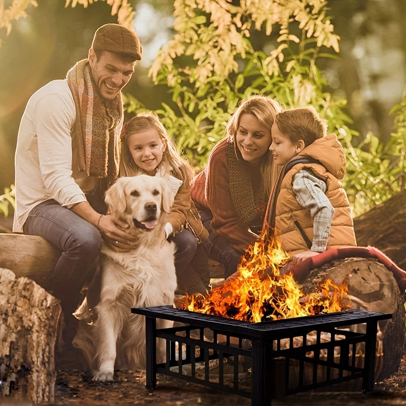 32-inch 3-in-1 Square Fire Pit Table with BBQ Grill - Heavy-Duty Rust-Proof Steel Outdoor Firepit, Includes Rain Cover & Fire Poker, Portable Camping & Backyard Essential for Patio, Garden, Thanksgiving & Christmas Gatherings