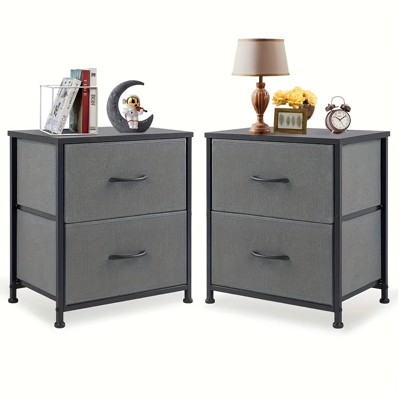 OLIXIS Set Of 2 Nightstand With 2 Storage Drawers, 20" Height Small Furniture End Table, Wooden Top Fabric Cabinet Night Stand Mini Dresser, Office Storage Cabinet, Suitable For Office
