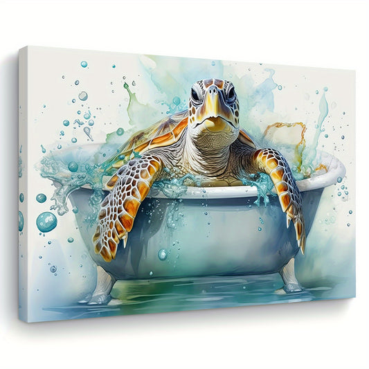 [Funny Turtle Canvas Art] Vibrant Funny Turtle Wooden Framed Canvas Painting - 1pc, 11.8x15.7 Inches, Wall Art for Living Room, Bedroom, Kitchen, Home & Office Decor, Festival Gift for Her or Him, Bedroom Accent Piece | Playf