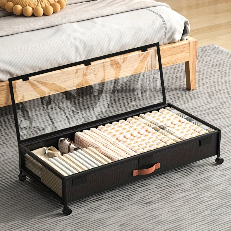 Large Under Bed Storage with Wheels, Under Bed Storage Containers with Clear Window&Label, Rolling Under Bed Storage Metal Drawer for Clothes, Shoes, Toys, Blankets, Books, Under-Bed Storage