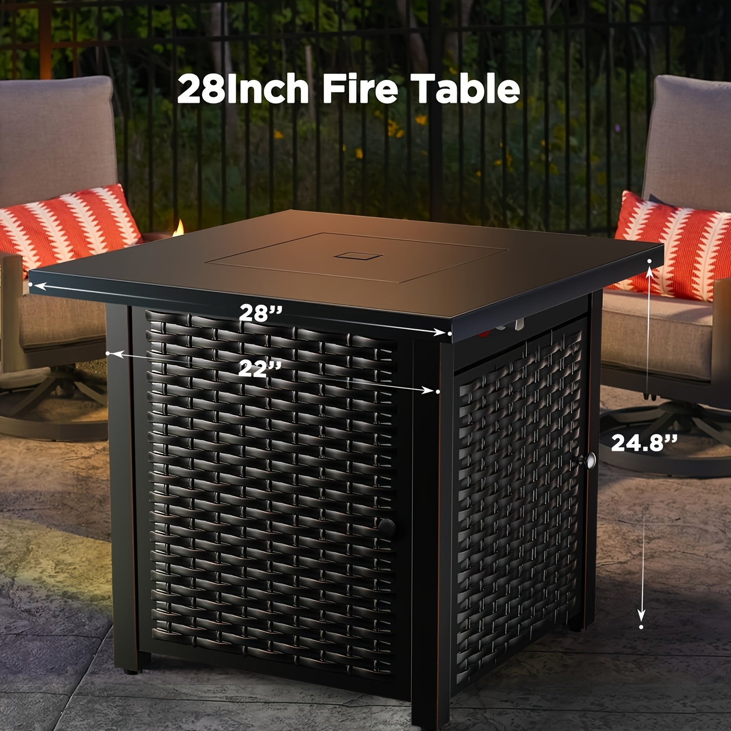 AMADA HOMEFURNISHING 43" Outdoor Dining Table with Fire Pit | 60, 000 BTU Propane Gas Fire Pit Table, Waterproof Cover, Removable Lid & Cup Holders | Patio, Backyard, Garden Seating Furniture