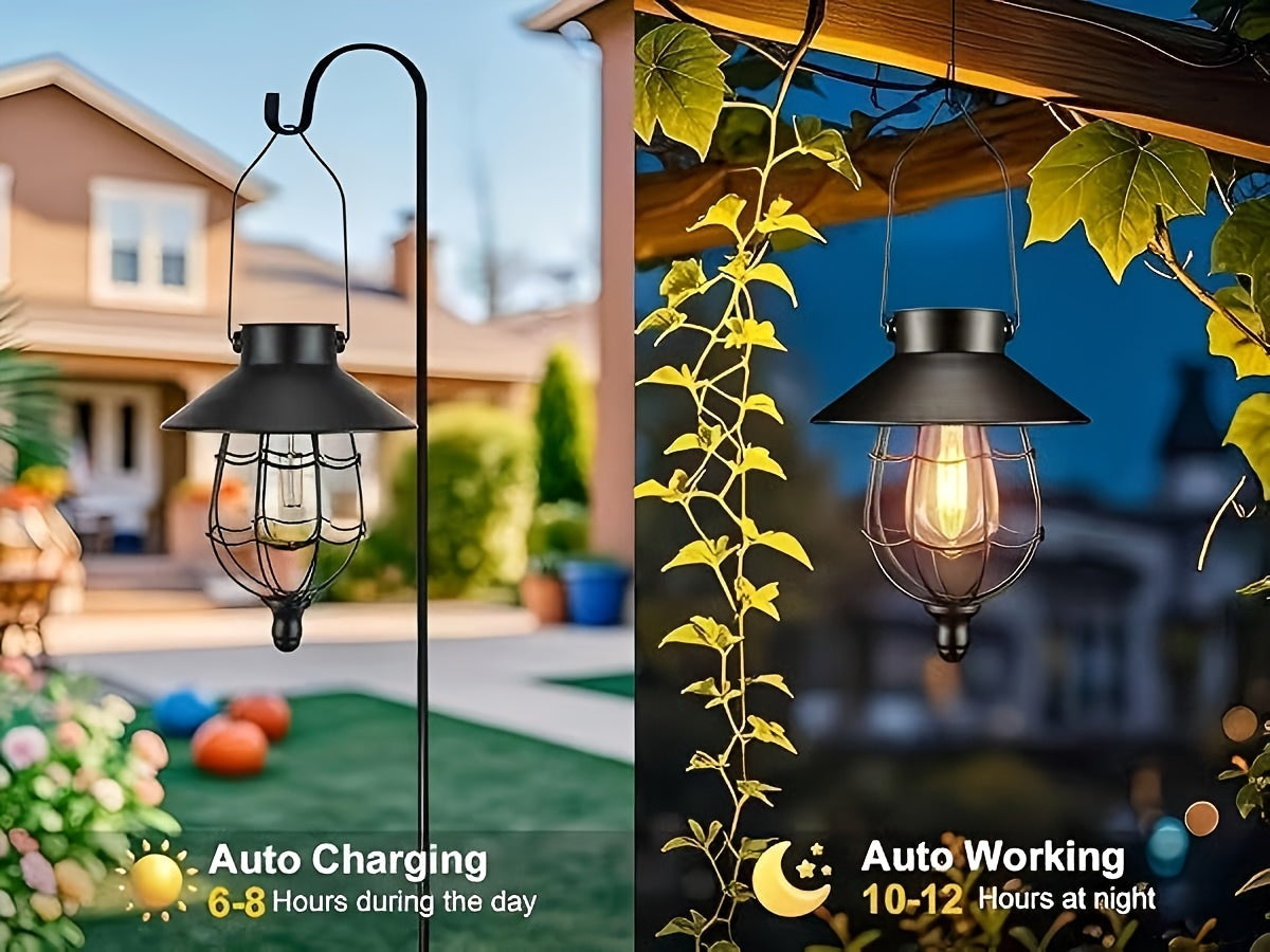2 Pack Solar Outdoor Lights, Metal Hanging Lantern, Waterproof Solar Lights With Wall Mount Kit Or Porch, Patio, Yard Decor