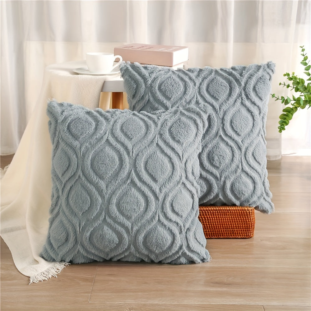 2pcs Boho Chic 18x18 Inch Throw Pillow Covers - Luxurious Soft Plush Faux Fleece with Geometric Quilted Pattern, Zip Closure - Machine Washable for Couch, Sofa, Bedroom Decor, Throw Pillows for Couch