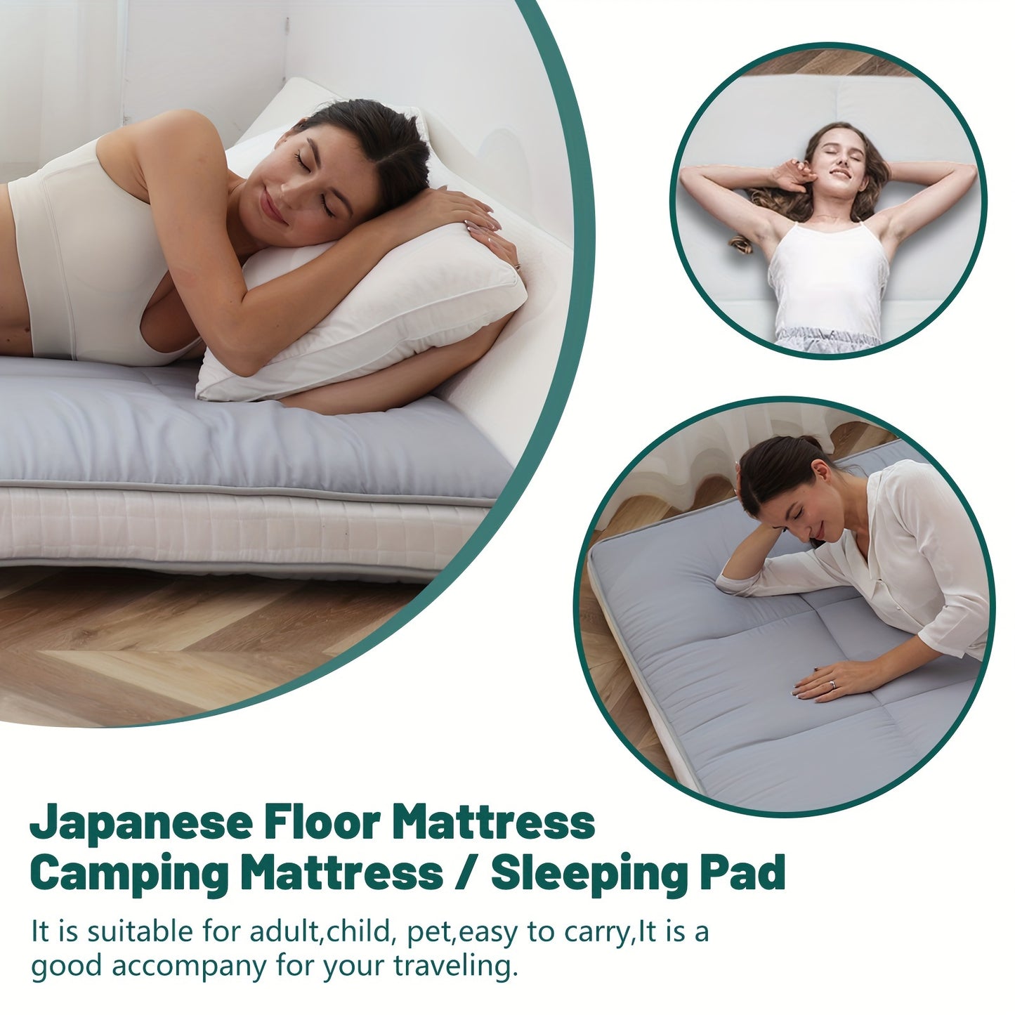LILYPELLE 4" Extra Thick Japanese-Style Floor Mattress - Memory Foam Foldable Roll-Up Design, Portable with Carrying Bag, Machine Washable for Camping, Travel, Guest Bed & Home Use, Home Sleeping Mat | Portable Mattress | Mem
