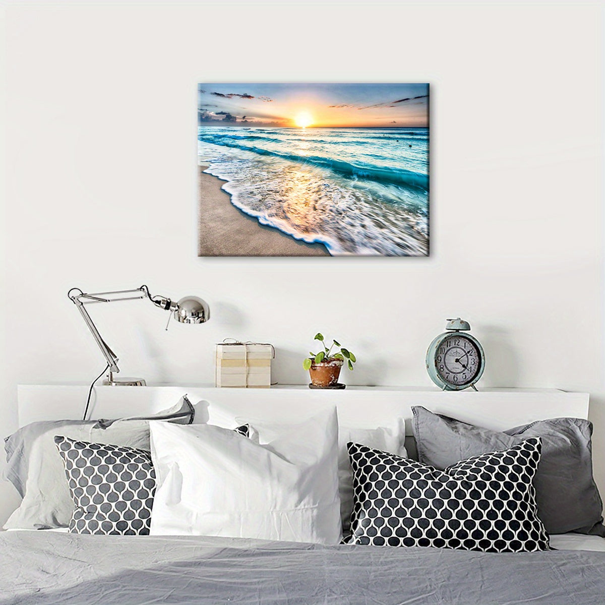 1pc Sunset by the Sea Canvas Art Print with Wooden Frame - Vibrant Ocean Sunset Wall Decor for Living Room, Bedroom, Kitchen, or Bar - Waterproof, High-Quality Ink on Canvas, Perfect for Modern Home Decoration, Beach Theme De