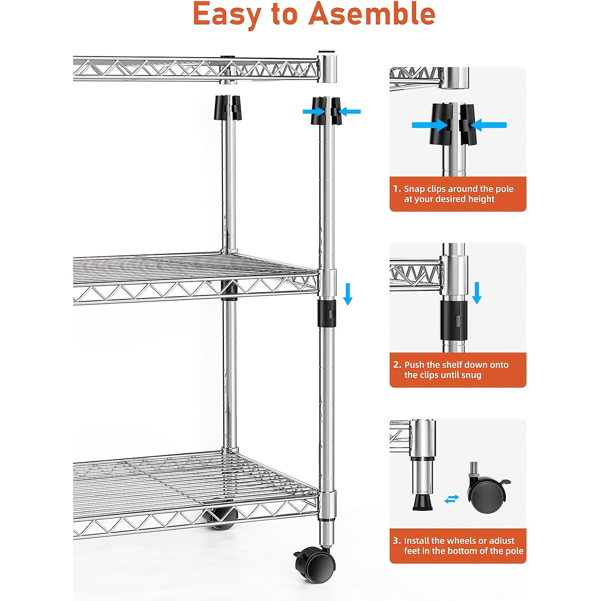 Simple Deluxe Heavy Duty 3-Shelf Shelving With Wheels, Adjustable Storage Units, Steel Organizer Wire Rack, Craft Storage Shelf, Art Studio, Gallery, Storage Cabinets