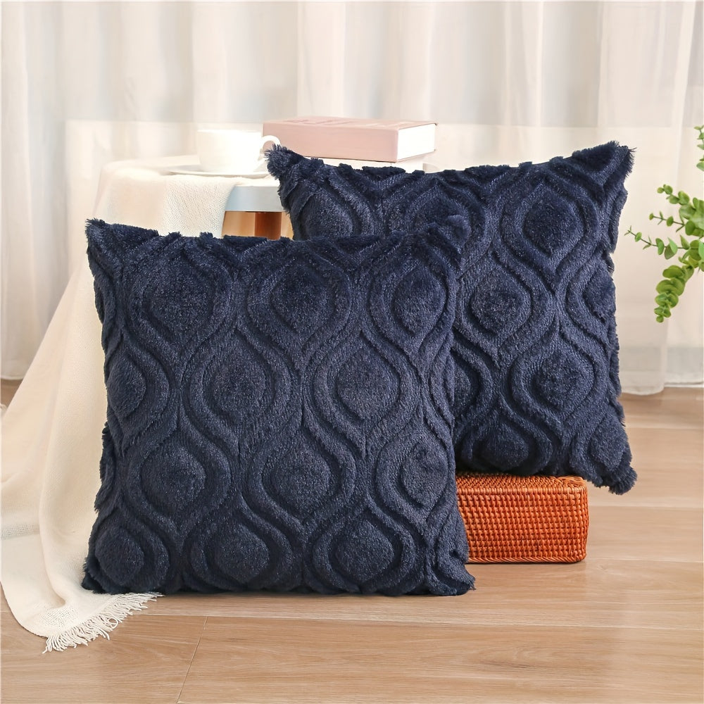 2pcs Boho Chic 18x18 Inch Throw Pillow Covers - Luxurious Soft Plush Faux Fleece with Geometric Quilted Pattern, Zip Closure - Machine Washable for Couch, Sofa, Bedroom Decor, Throw Pillows for Couch
