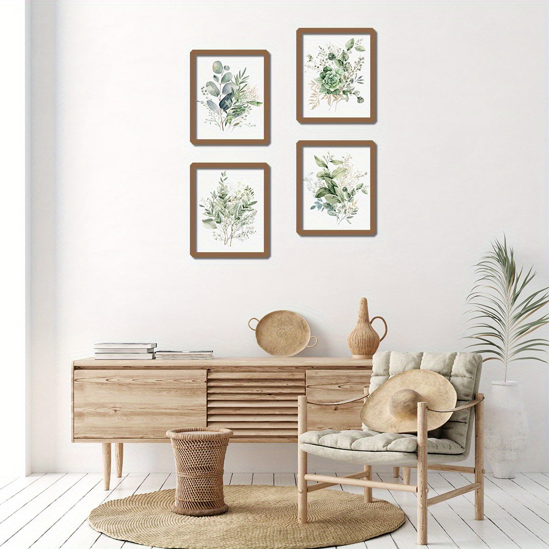 2D Flat 4pcs Frameless Sage Green Plant Wall Art Bohemian Floral Floral Wall Decoration Print, Sage Green Wildflower Wall Art, Bedroom Bathroom Farmhouse Modern Flower Plant Decoration Wall Art Printing Posters Wall Decor Pri