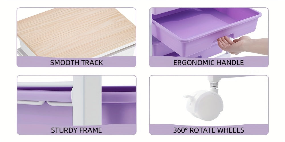8-Drawer Rolling Storage Cart with Locking Casters & Tabletop - Heavy-Duty Metal Frame, Purple Finish, Multi-Purpose Organizer for Living Room, Bedroom, Office, Dorm, Bathroom, Versatile Rolling Storage Cart, Decorative Drawe