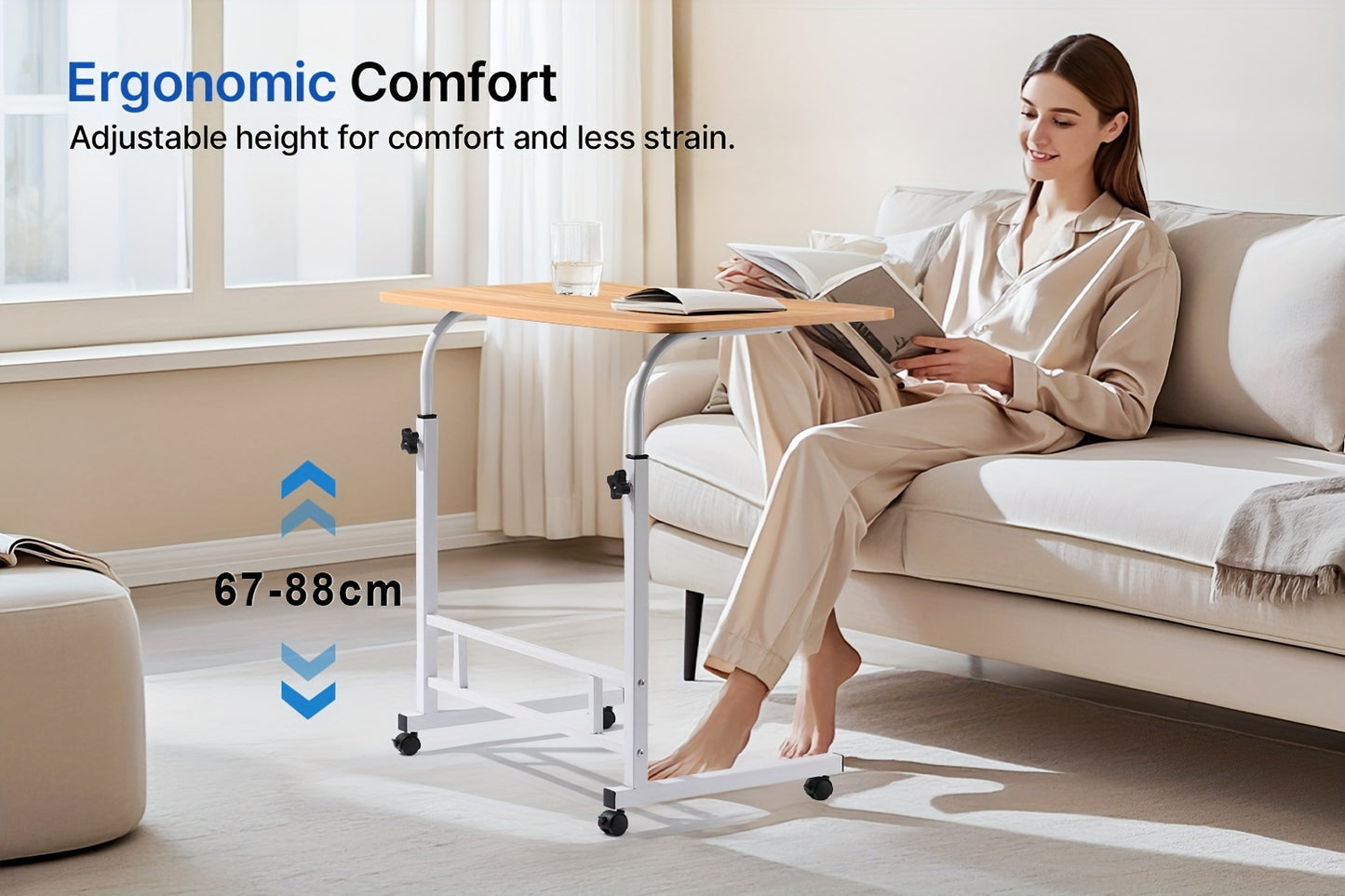 40*80cm Adjustable Height Standing Desk, Mobile Computer Table with Wheels, 26.4"-34.7" Height Range, Spacious and Stable Study Desk, Suitable for Home, Office, and Living Room