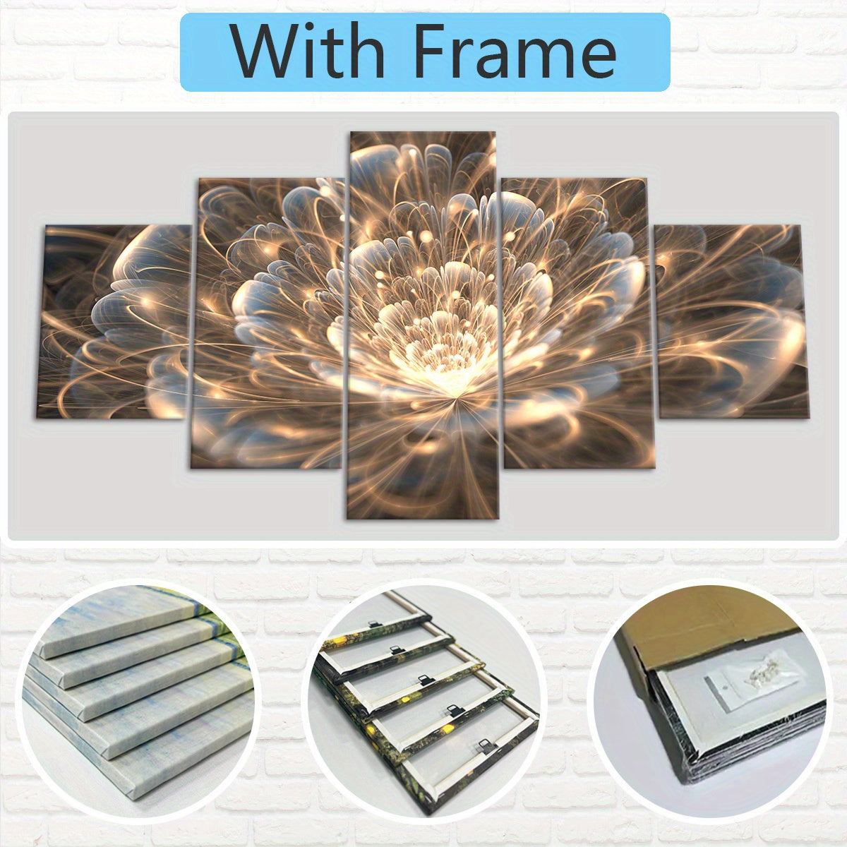 2D Flat, [2D FLAT] 5pcs Wooden Framed Canvas, Buddhist for Lotus Theme Poster, Pattern Art for Home Decoration, Wall Decor for Living Room, Bedroom, Office, Bar, Restaurant, High Quality Waterproof Painting, HD Artwork., 2D F