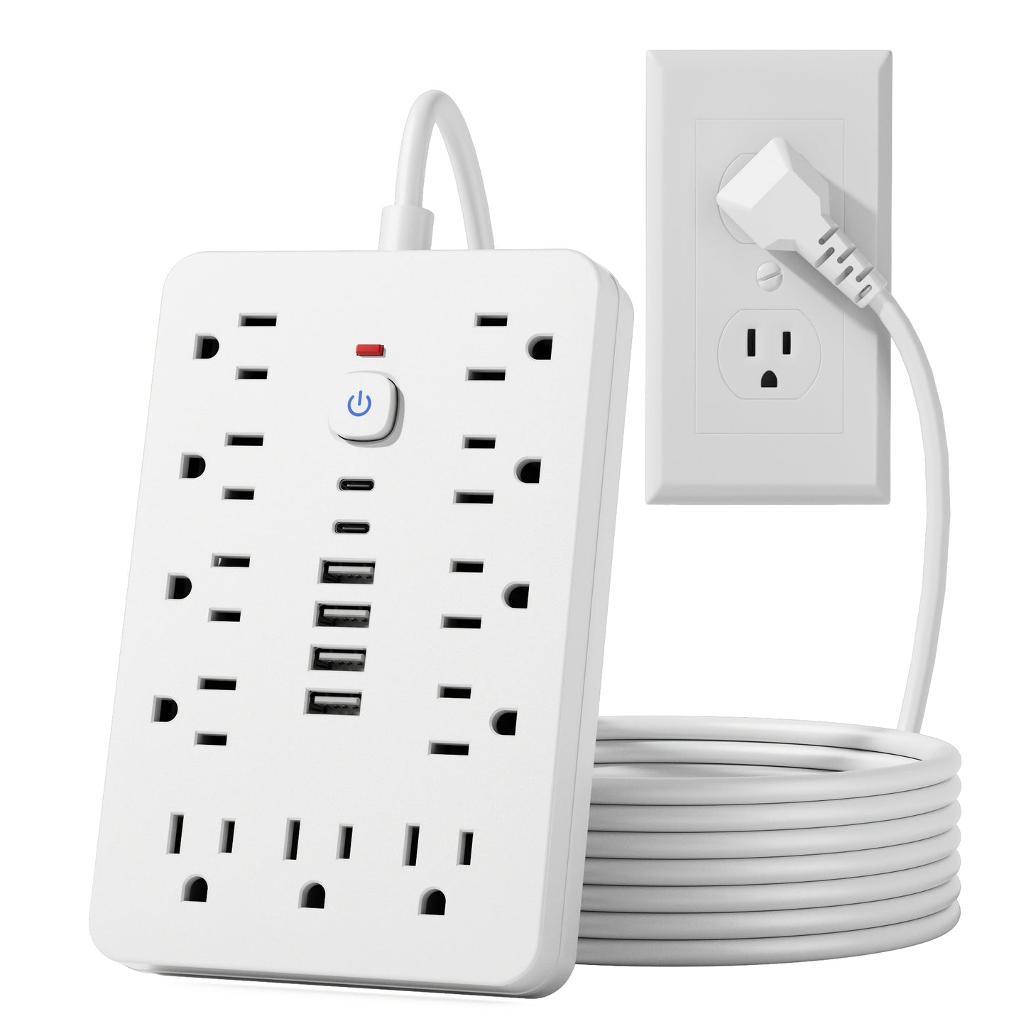 17-in-1 Power Strip - 11 Outlets, 6 USB Ports (4A & 2C), Flexible Cord, Wall Mountable, Surge Protection for Home, Office, Dorm, Desktop Charging Station
