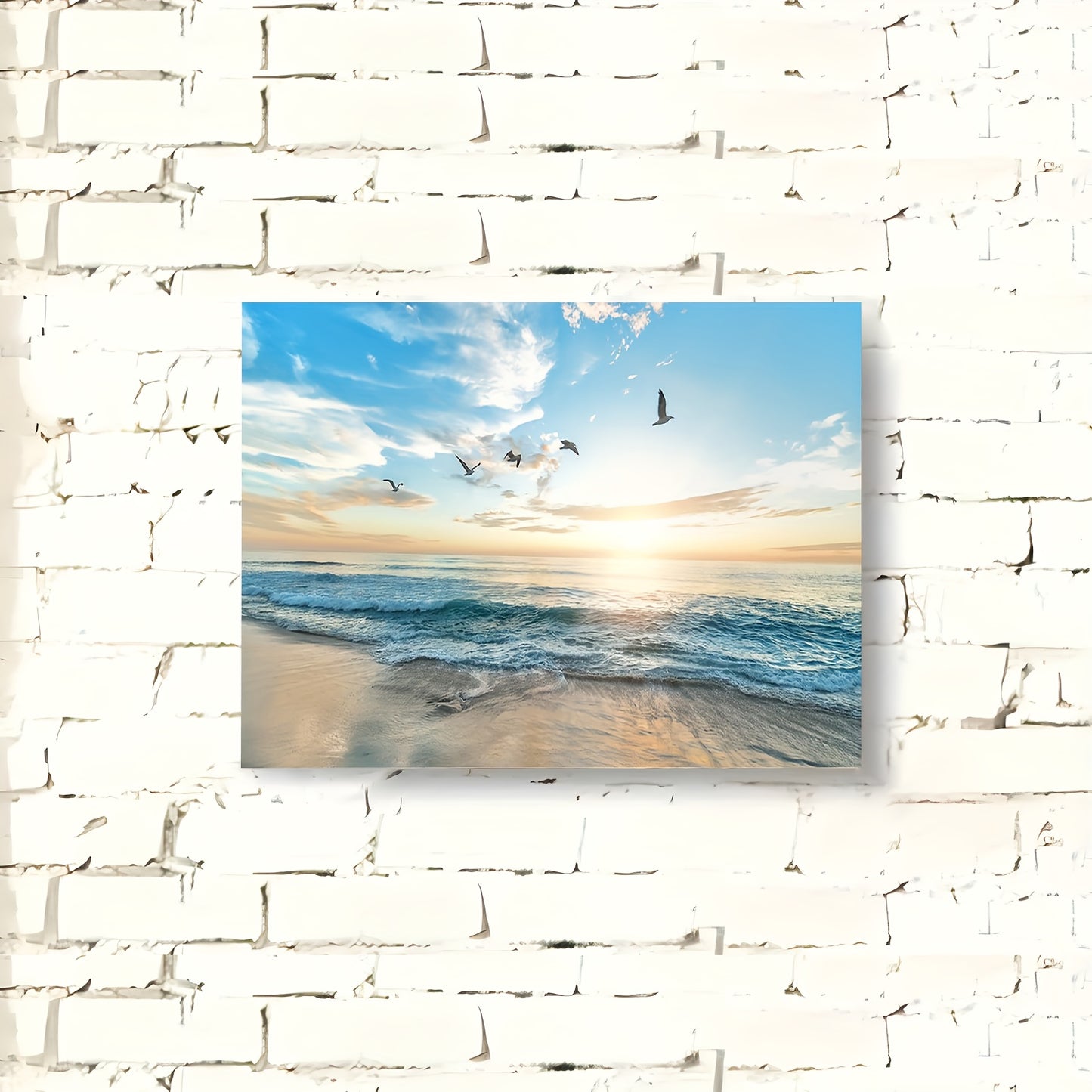Ocean Beach Sunset Canvas Wall Art - 11.8"x15.7" Wooden Framed Print for Living Room, Bedroom, Kitchen & Office Decor - Perfect Christmas Gift, Canvas Painting, Home, for Her Him, Perfect for Room Decor