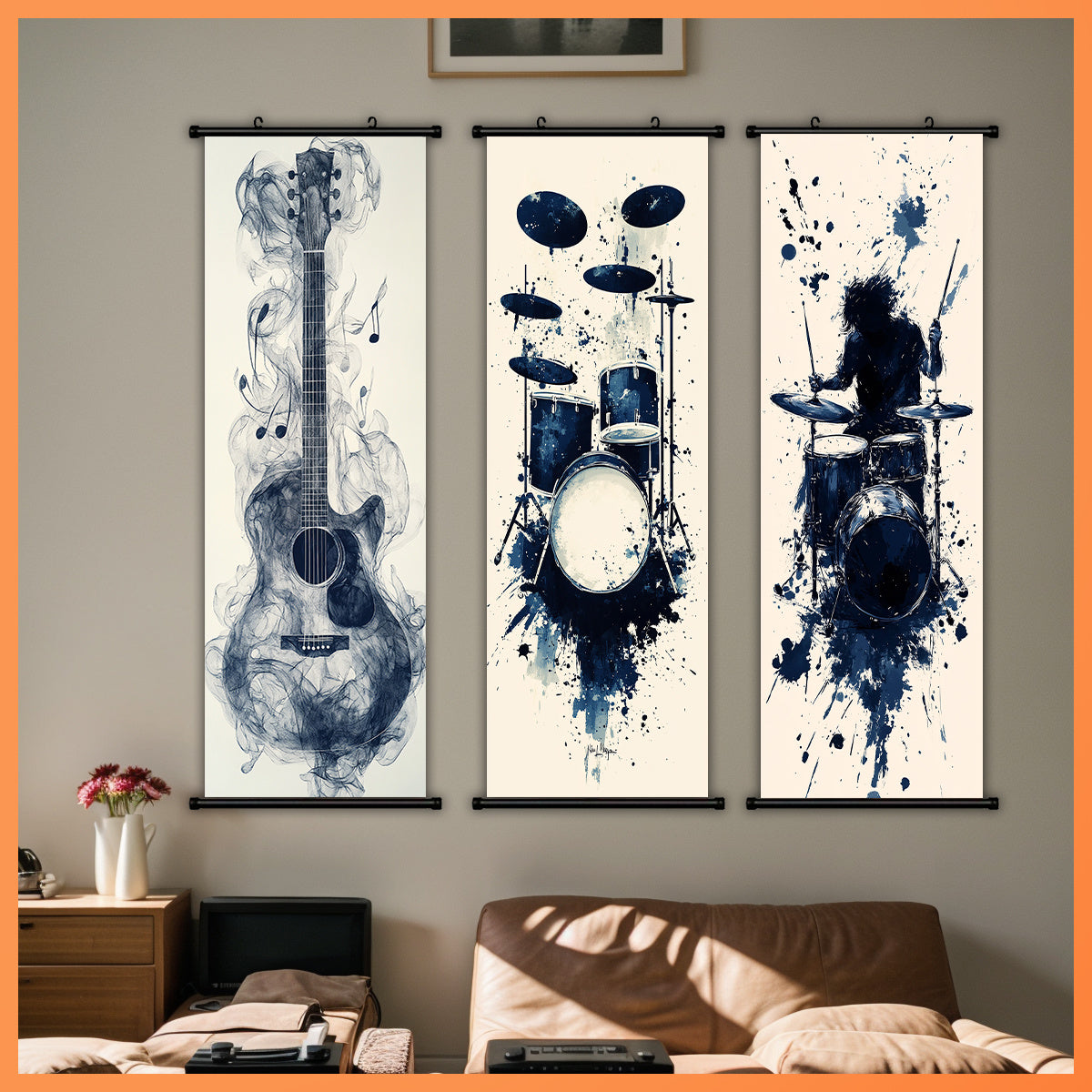 - Set of 3 Black Musical Instrument Canvas Scroll Art - Music Themed Poster for Living Room, Bedroom, Dining Room, Garage, Office, Cafe, Bar, Patio Wall Art - Indoor/ Outdoor Wall Decoration, Waterproof, Odorless, Artwork