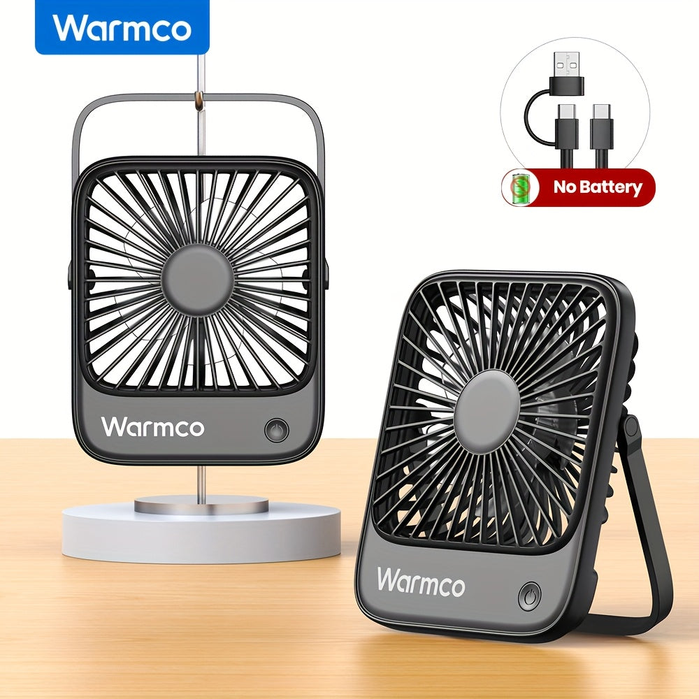 Warmco 2-Pack USB-C Desk Fan - Quiet Operation, 3 Speeds with 180° Tilt & Foldable Design, Strong Airflow Compact Personal Cooling Fan for Office Desk, Home, Workspace (USB-C Powered), Desktop Accessory | Sturdy Construction