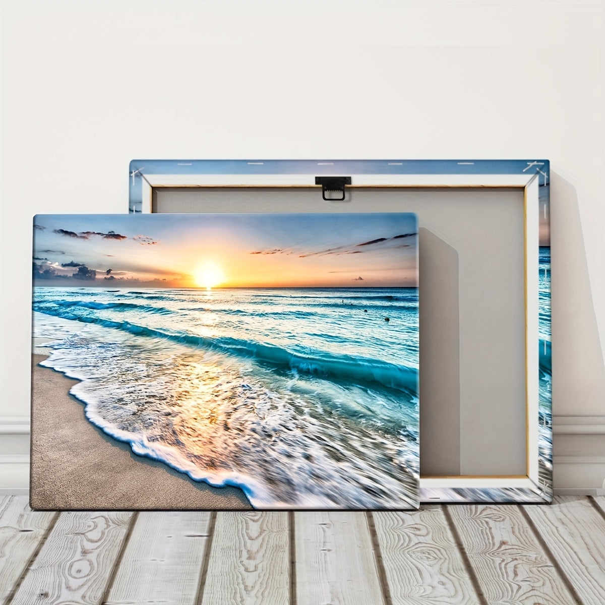 1pc Sunset by the Sea Canvas Art Print with Wooden Frame - Vibrant Ocean Sunset Wall Decor for Living Room, Bedroom, Kitchen, or Bar - Waterproof, High-Quality Ink on Canvas, Perfect for Modern Home Decoration, Beach Theme De