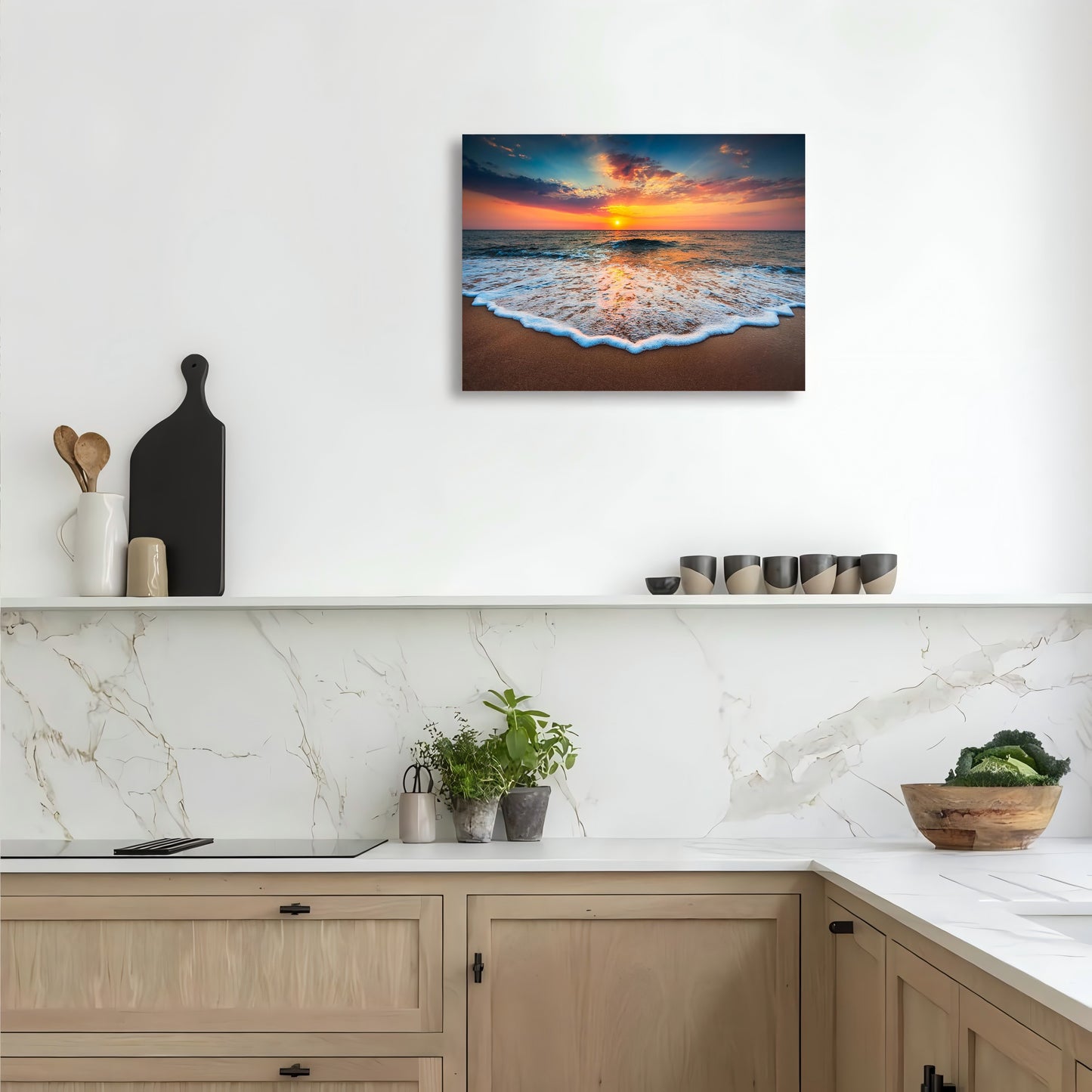 11.8"x15.7" Wooden Framed Hawaiian Sunset Beach Scene Canvas Art, Perfect for Living Room, Bedroom, Kitchen & Office Decor | Ideal Gift for Any Occasion
