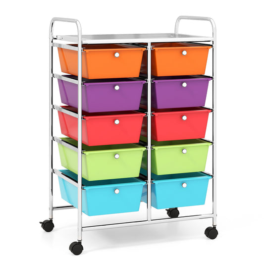 LIFEZEAL 10-Drawer Rolling Storage Cart with Lockable Wheels, Heavy-Duty Metal Frame & Removable Drawers - Multicolor Organizer for Home, Office, Classroom, Kitchen - 26"x14.5"x34"