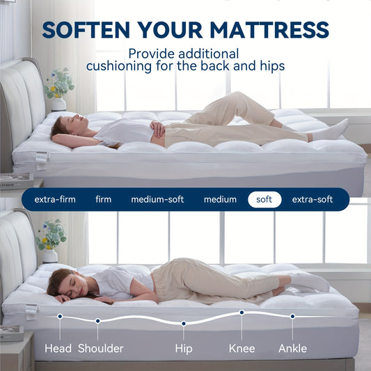 Twin Mattress Topper, 500 GSM Pillow Top, Quilted Fitted Mattress Protector with 8-21" Deep Pocket, Soft Mattress Pad Twin Size - White, Mattress Topper Extra Thick, Foldable Mattress, Mattress Protector, King Size Mattress T