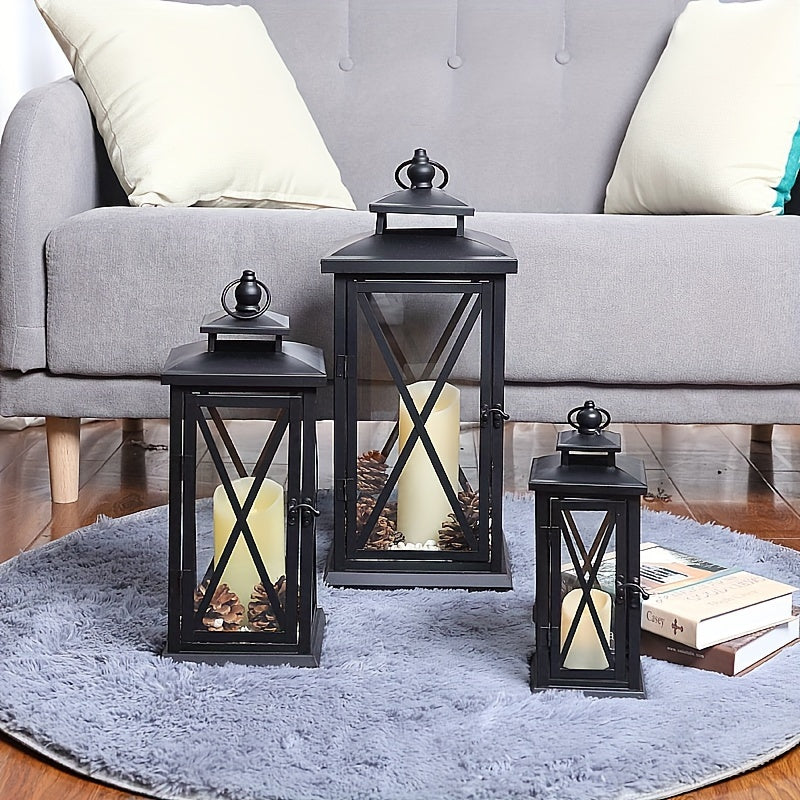 1pc Chinese Style Metal Candle Lantern with Glass Panels, Outdoor Windproof Floor-Mounted Candle Holder - Ideal for Wedding, Chapel Decor, Festive Celebrations - Christmas, Halloween, Valentine's Day, Universal