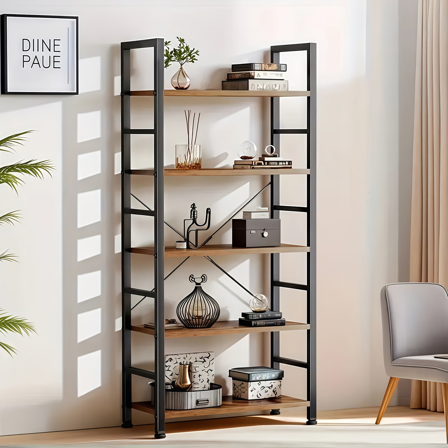Metal Storage Rack, 5-layer Heavy-duty Garage Rack, Home Office Bookshelf, Bedroom Kitchen Living Room Freestanding Industrial Style Storage Rack