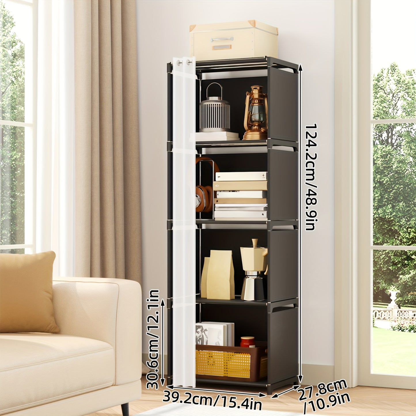 Black/White TOMNK 5/6-Tiers Floor-Standing Bookshelf Organizer, Multi-Functional Open Shelf for Offices, Classrooms, Rental Houses, Dormitories And Living Room, Home Simple Clothing Storage Cabinet, 4/10 Lattice Wardrobe Stor