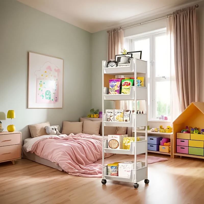 5/3 Layer White Storage Shelf, Wheeled Mobile Rack, Suitable For Living Room, Bedroom, Dormitory, Office, Garage Space, Best Storage Shelf For Rack, Standing Shelf