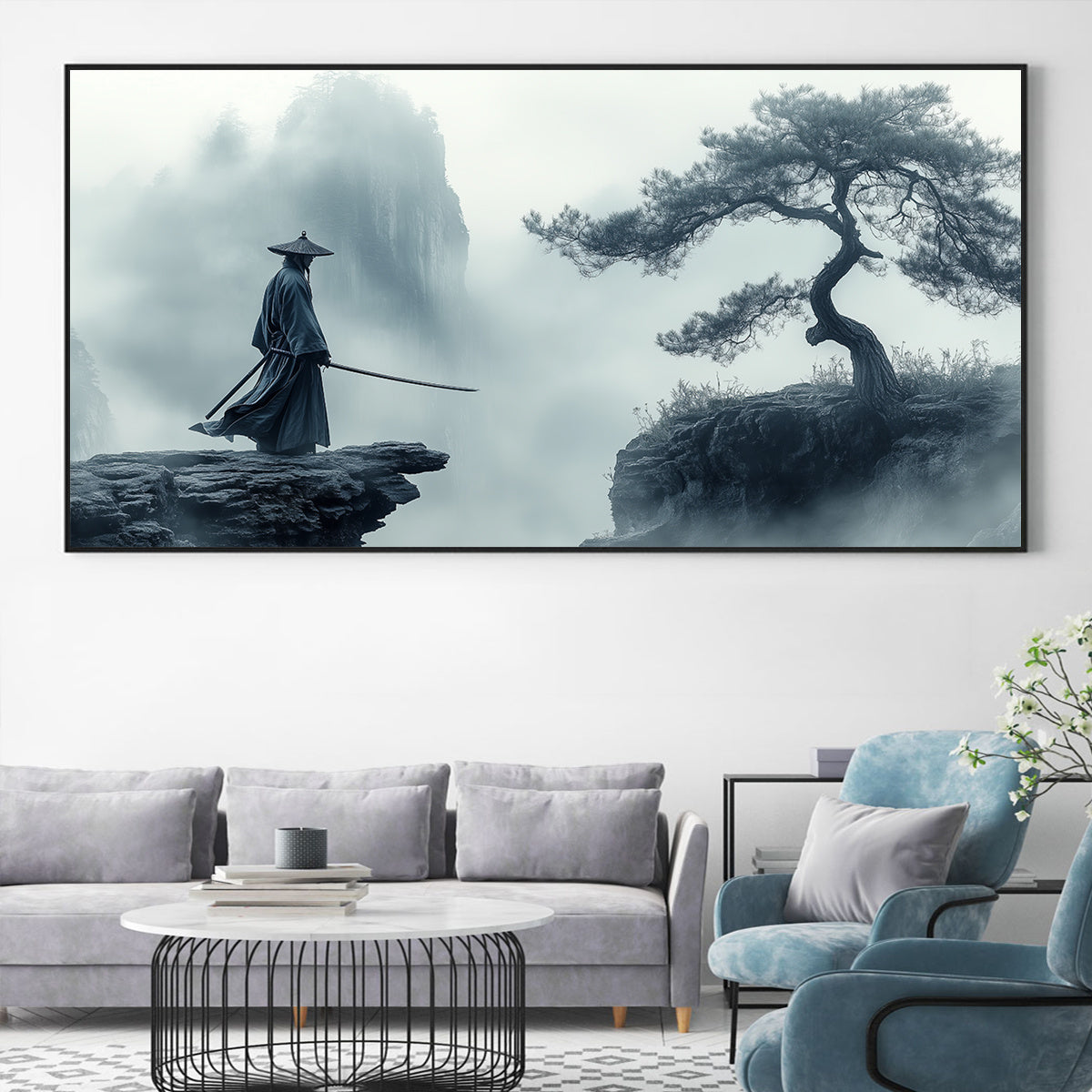 2D Flat, [2D FLAT] 1pc Unframed Canvas Poster, Japanese Swordsman Painting, Art Style, Canvas Wall Art, Artwork Wall Painting for Halloween Christmas Gift, Bedroom, Office, Living Room, Cafe, Bar, Wall Decor, Home Decoration,