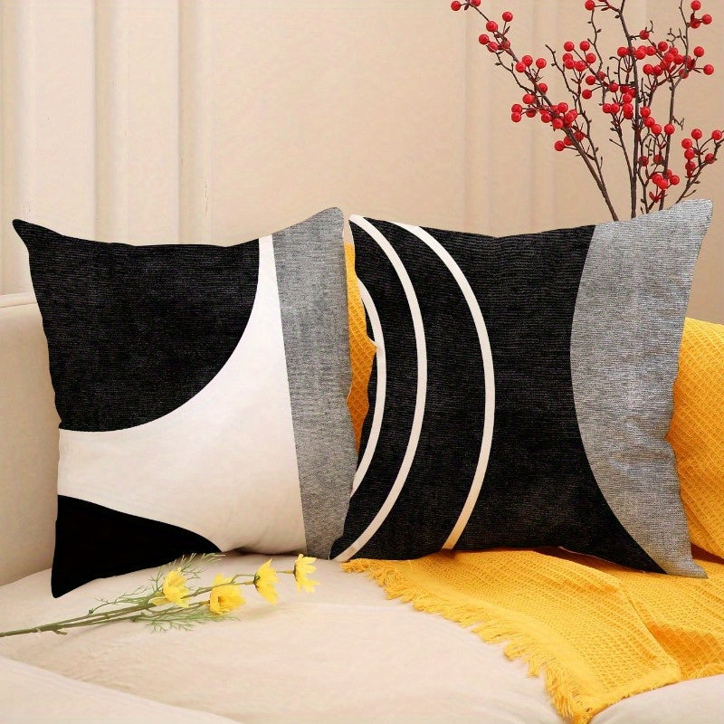 4-Pack Black & White Geometric Print Pillow Covers - Mid-Century Modern Abstract Design, Zipper Closure, Machine Washable Decorative Cushion Covers for Sofa, Bedroom, Living Room - Mother's Day & Father's Day Gift (No Insert