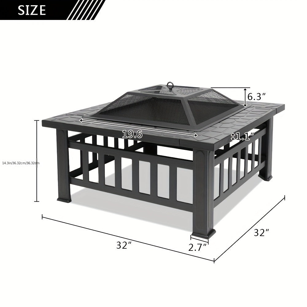 Heavy-Duty Outdoor Fire Pit with Grill Pan - Large Cooking Grate, for Backyard, Patio, Camping - Thanksgiving, Christmas, Fall Decorations - Sturdy Metal Construction - Assembly Required