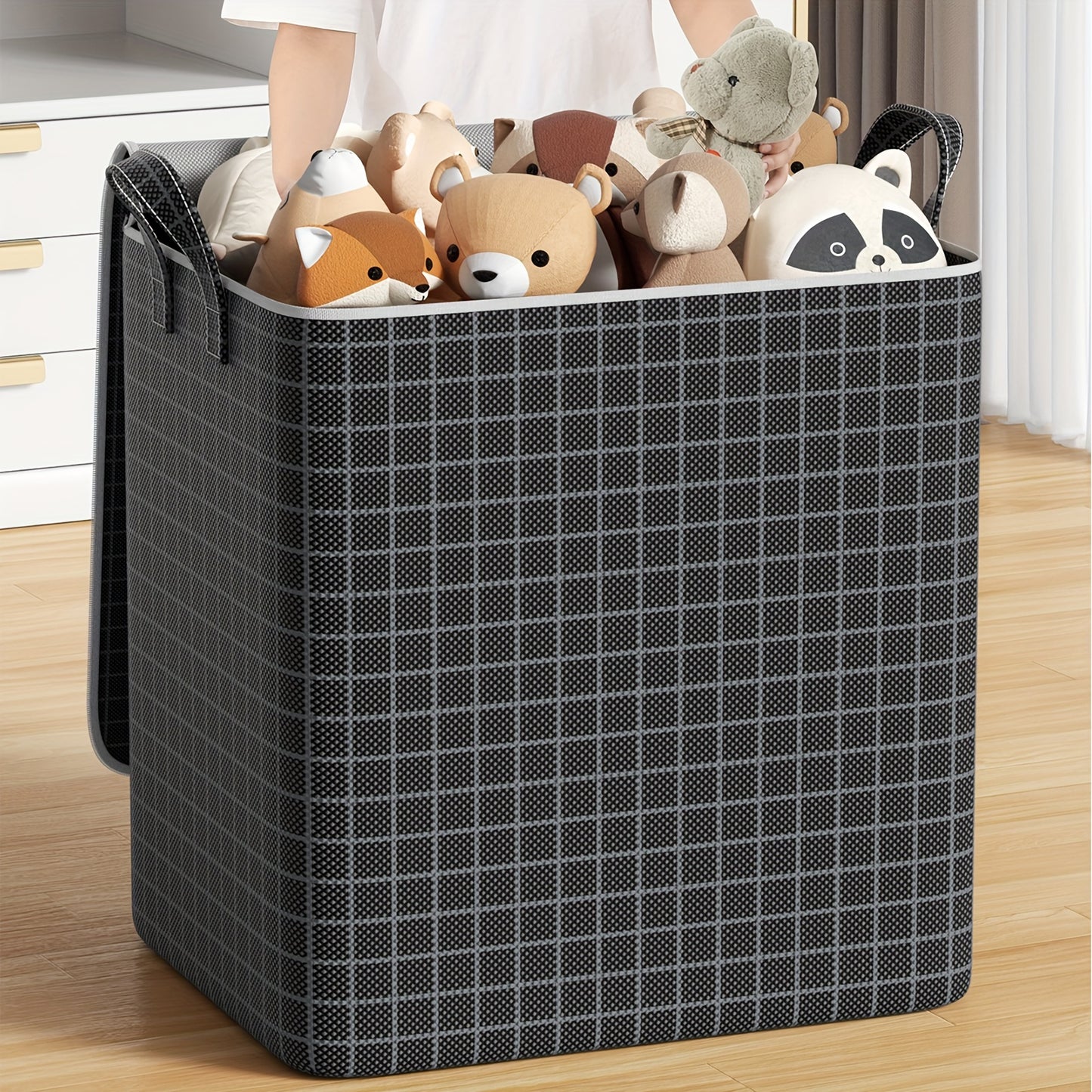 1pc Large Capacity Storage Bag, YOUFEN Brand, Unfinished Fabric, Foldable for Blankets, Quilts, Clothes, Toys, Books, 27-inch Height, 3.2 Cubic Feet, Home Organization