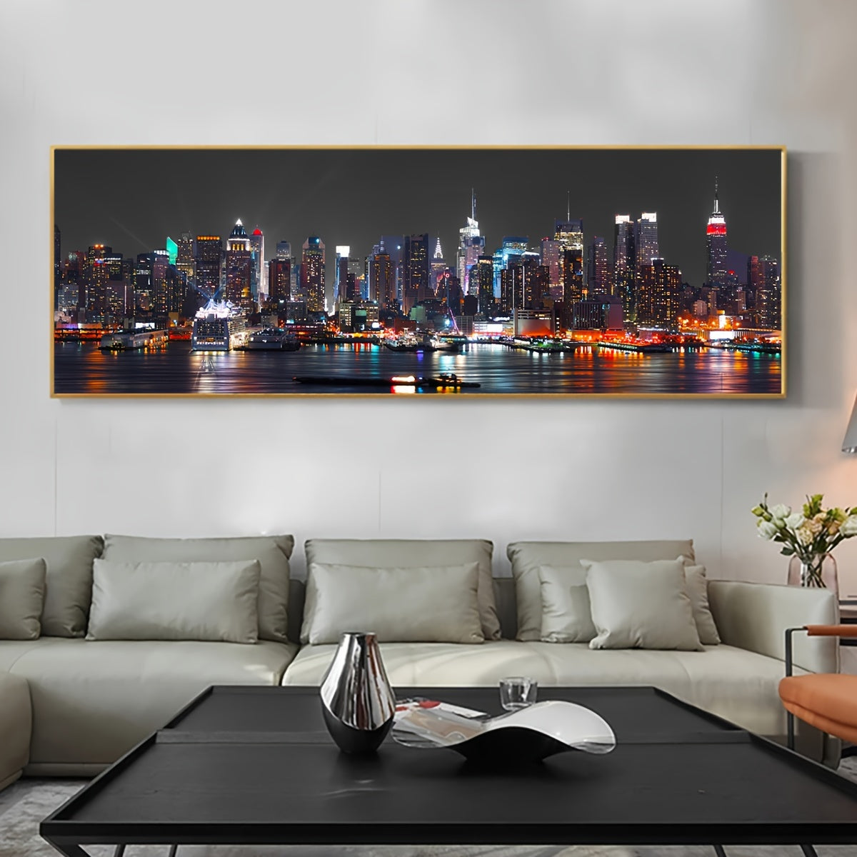 [Odorless Canvas Art Poster] Waterproof & Odorless Urban Riverside Night View Canvas Art Poster - Chic Wall Decor for Living Room, Bedroom, Office - Perfect Gift Idea