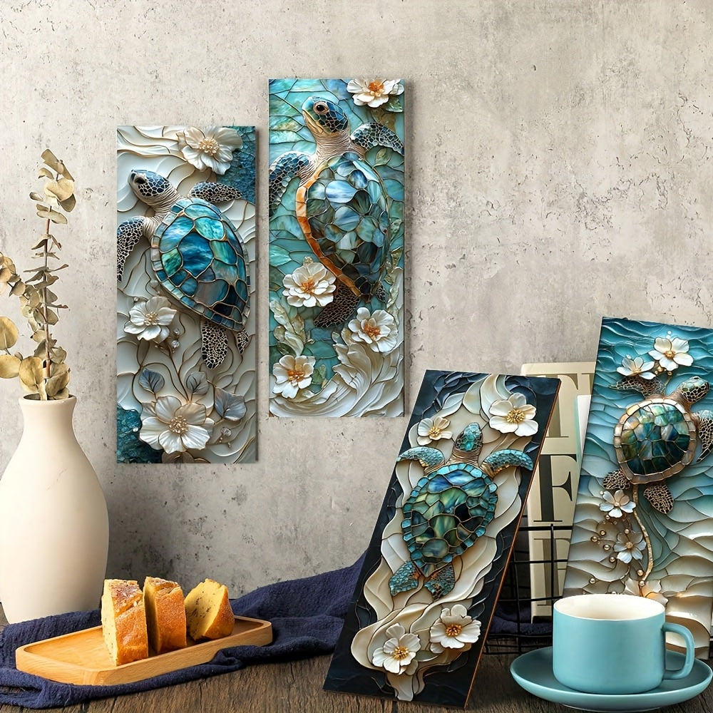 4pcs Sea Turtle Wall Decor, 2D Flat Wooden Wall Hangings, Minimalist Style, Suitable for Bedrooms, Living Rooms, Hallways, Home Decor Gifts, 11.81in x 3.94in