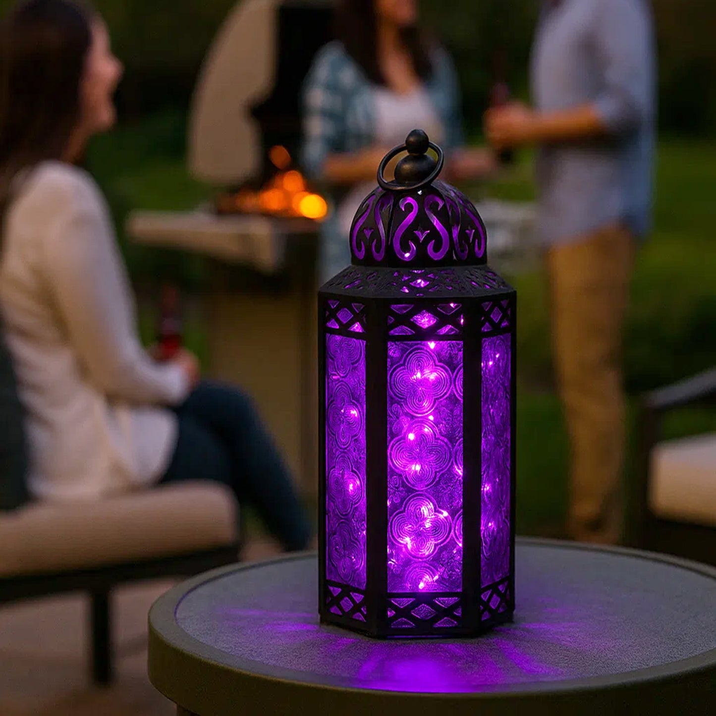 Stunning Ambient Lighting Safe and Stylish Glass Metal Moroccan Candle Lantern Holder Lamp with Battery-Operated LED Lights plus Remote Control – Handcrafted Lantern with Intricate Design and Embossed Glass, Indoor Home Dec