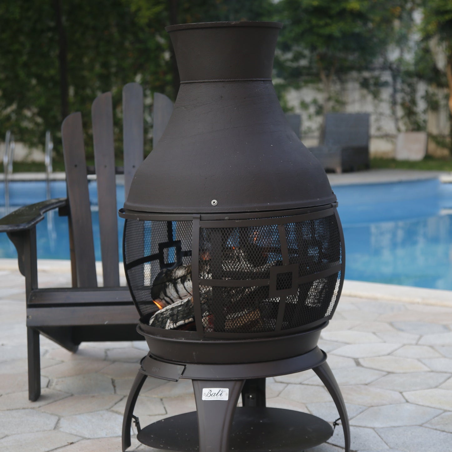 BALI OUTDOORS Wood Burning Fire Pits Chimenea Outdoor Fireplace Wooden Firepit, Brown-Black