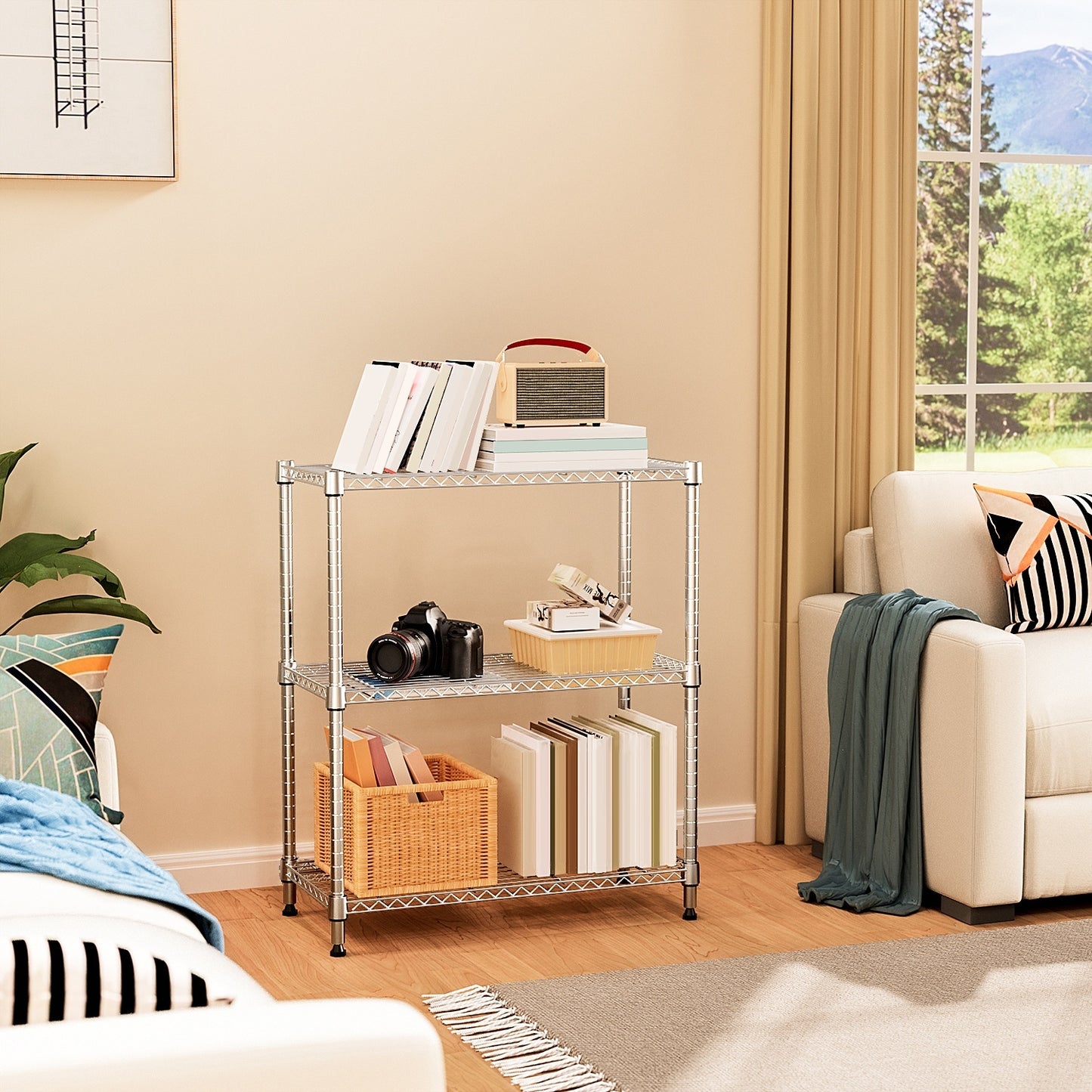 [Heavy-Duty Storage Rack] MZG Heavy-Duty 750 lbs 3-Tier Metal Wire Storage Rack | Adjustable Height, Freestanding Shelving Unit for Laundry, Bathroom, Kitchen, Pantry, Closet, Garage, Basement, Utility Room - Black 13.8"D x 2