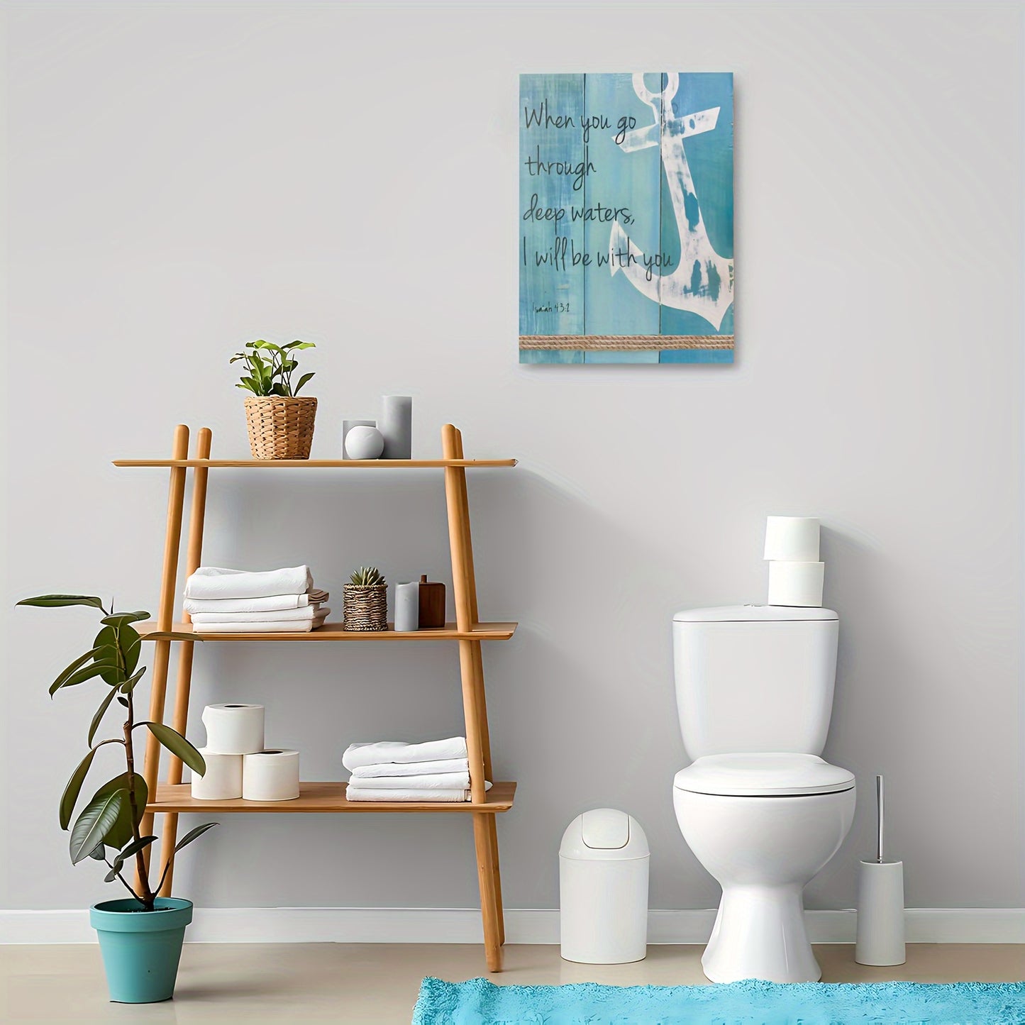 Nautical Anchor Bible Verse Canvas Wall Art - 1pc Wooden Frame Print for Living Room, Bedroom, Kitchen, Home & Office Decor, Inspirational Beach Theme Wall Decor for Single Party & Gift