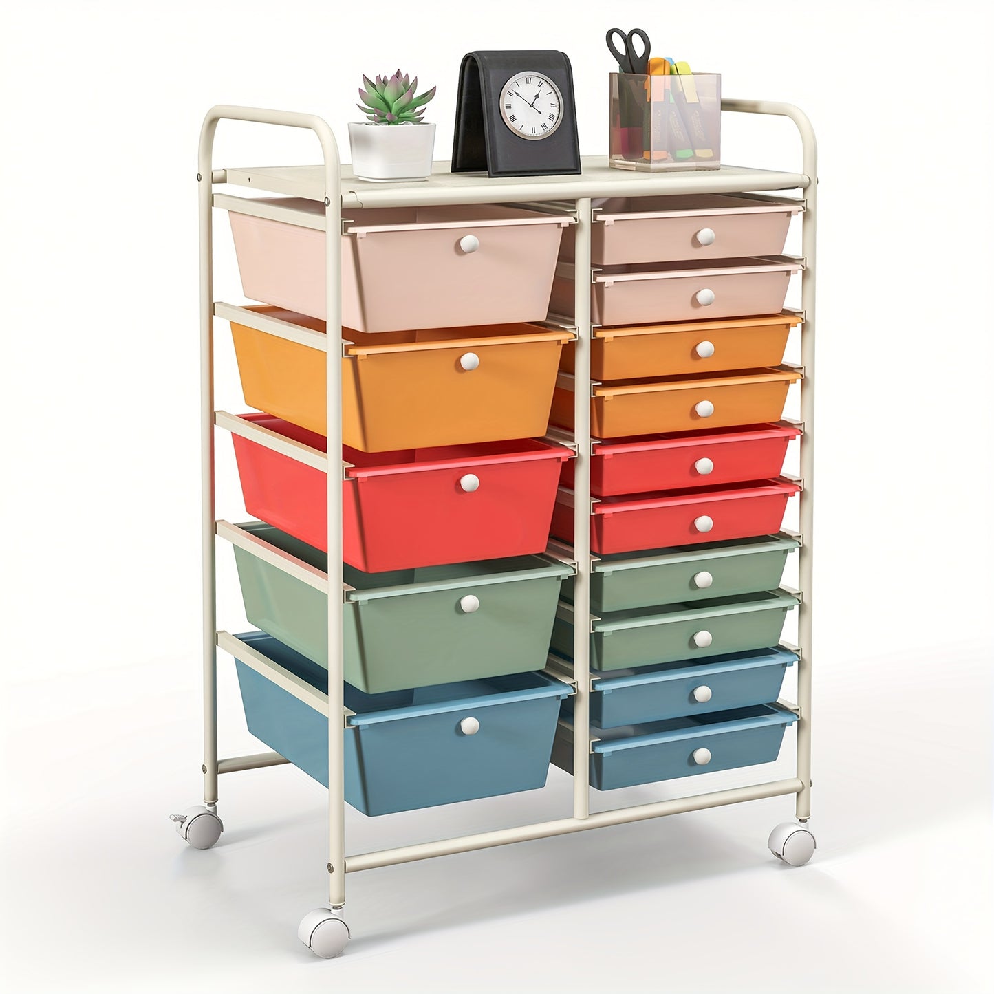 Costway 15 Drawer Rolling Storage Cart Tools Scrapbook Paper Office School Organizer