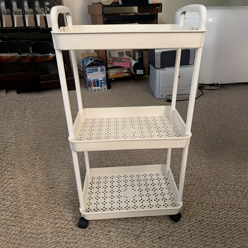 [Durable Storage Cart] Durable Multi-Layer Storage Organizer Cart | Easy to Move, Ideal for Kitchen, Bathroom, Bedroom - White and Black, 2D Flat