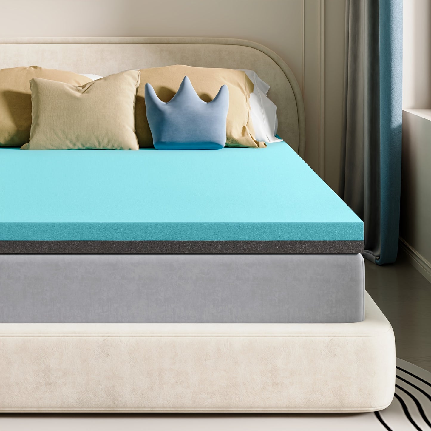 4 Inch Dual-Layer Memory Foam Mattress Topper with Cooling Gel & Bamboo Charcoal - Two Firmness in One, Better Support & Extra Comfort, Snug Fit Elastic Edges for All Mattress Sizes, Bedroom Furniture, Mattress Topper Extra T