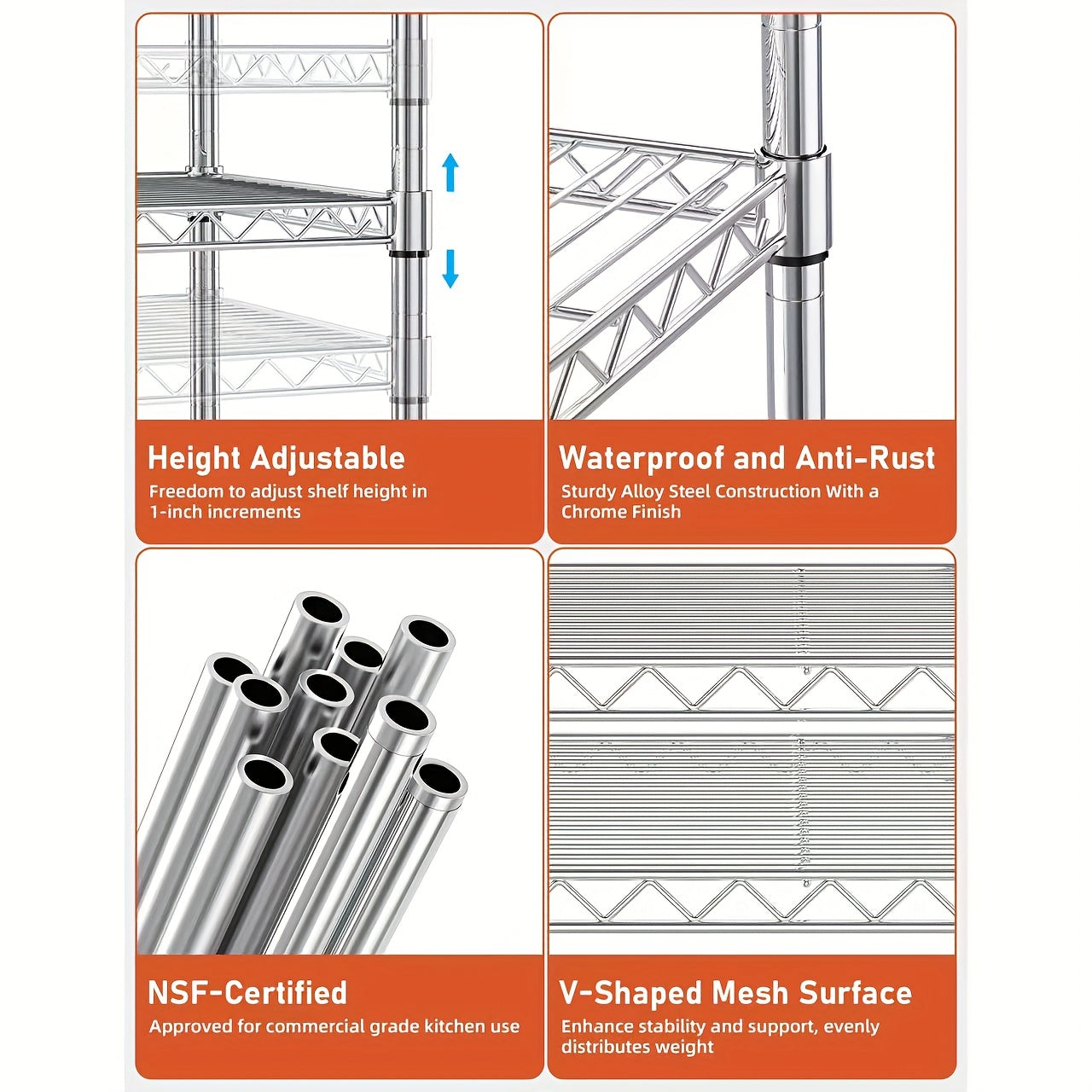 HealSmart 3-Tier Heavy Duty Storage Shelves 750Lb Capacity, 24.02" D X 13.78" W X 30" H Shelving Unit for Pantry, Garage, Laundry And Kitchen, Chrome, Standing Shelf