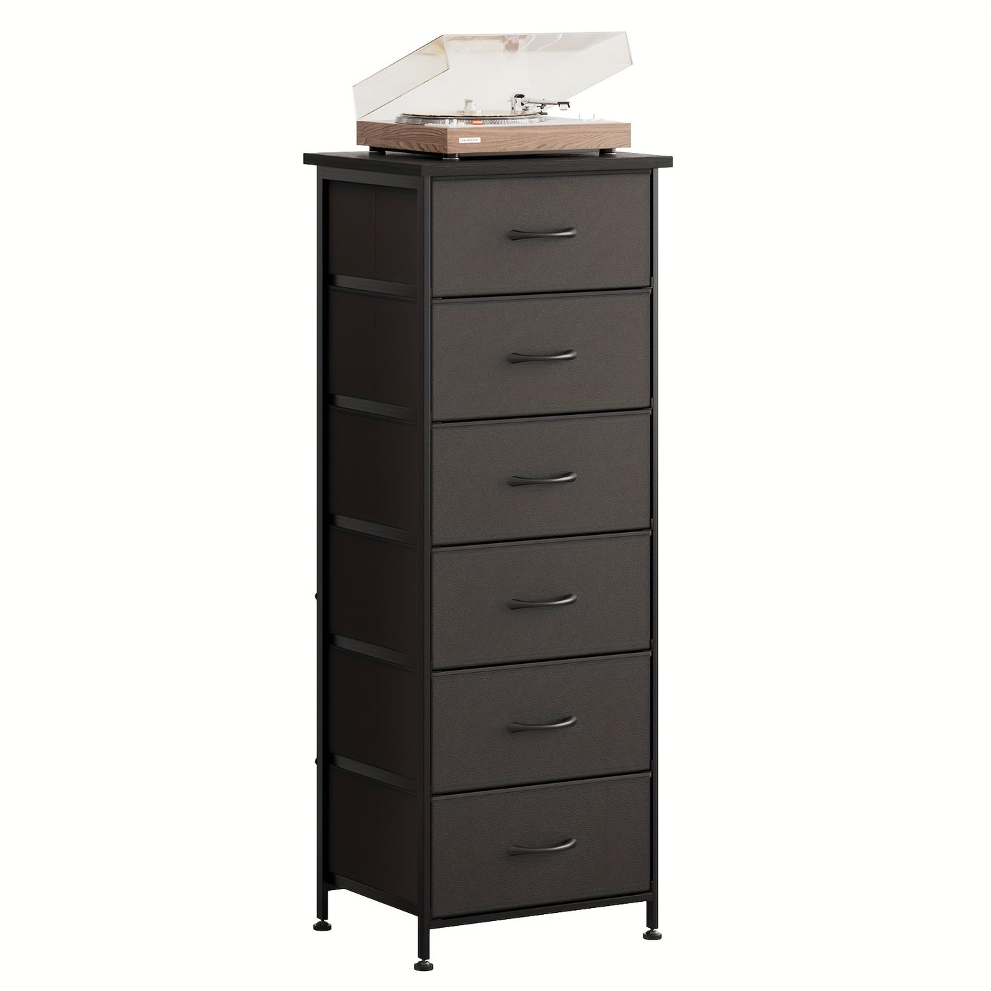 Fabric Dresser, 6-Drawer Tall Dresser for Bedroom, Storage Organizer with Fabric Bins, Wood Top, Sturdy Steel Frame, Chest Of Drawers for Closet, Hallway, Black, for Halloween And Christmas