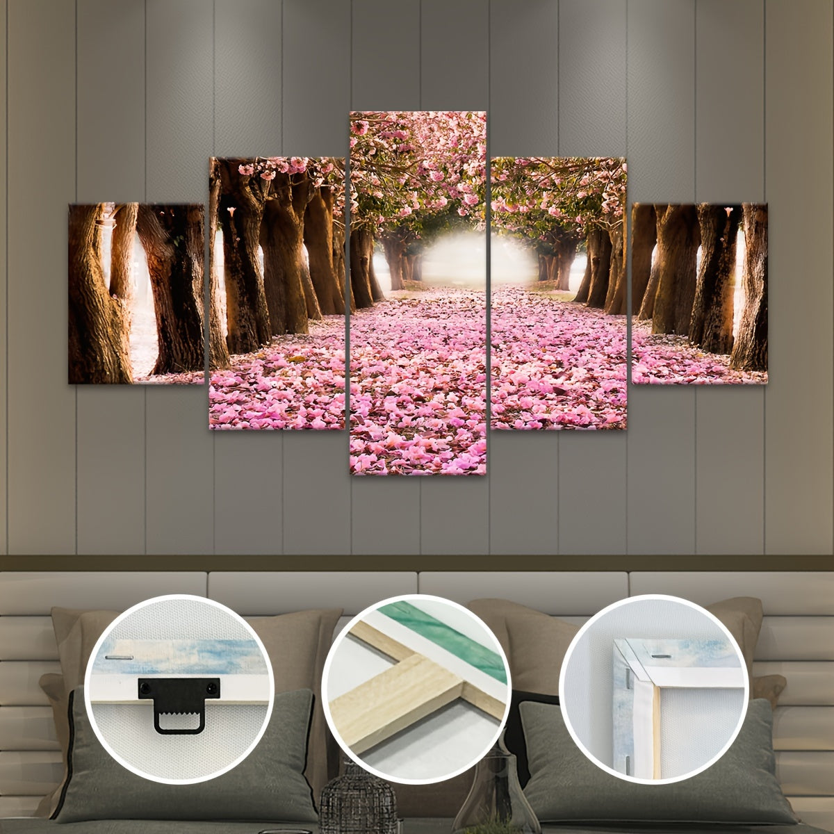 2D Flat, [2D FLAT] 5pcs Frame Cherry Blossom Grove Canvas Poster, Five Panel Scene Art, Modular Picture, Print Painting, Modern Art, Ideal Decor for Bedroom Living Room Kitchen Dorm, Wall Decoration, Gift for Family Friends,