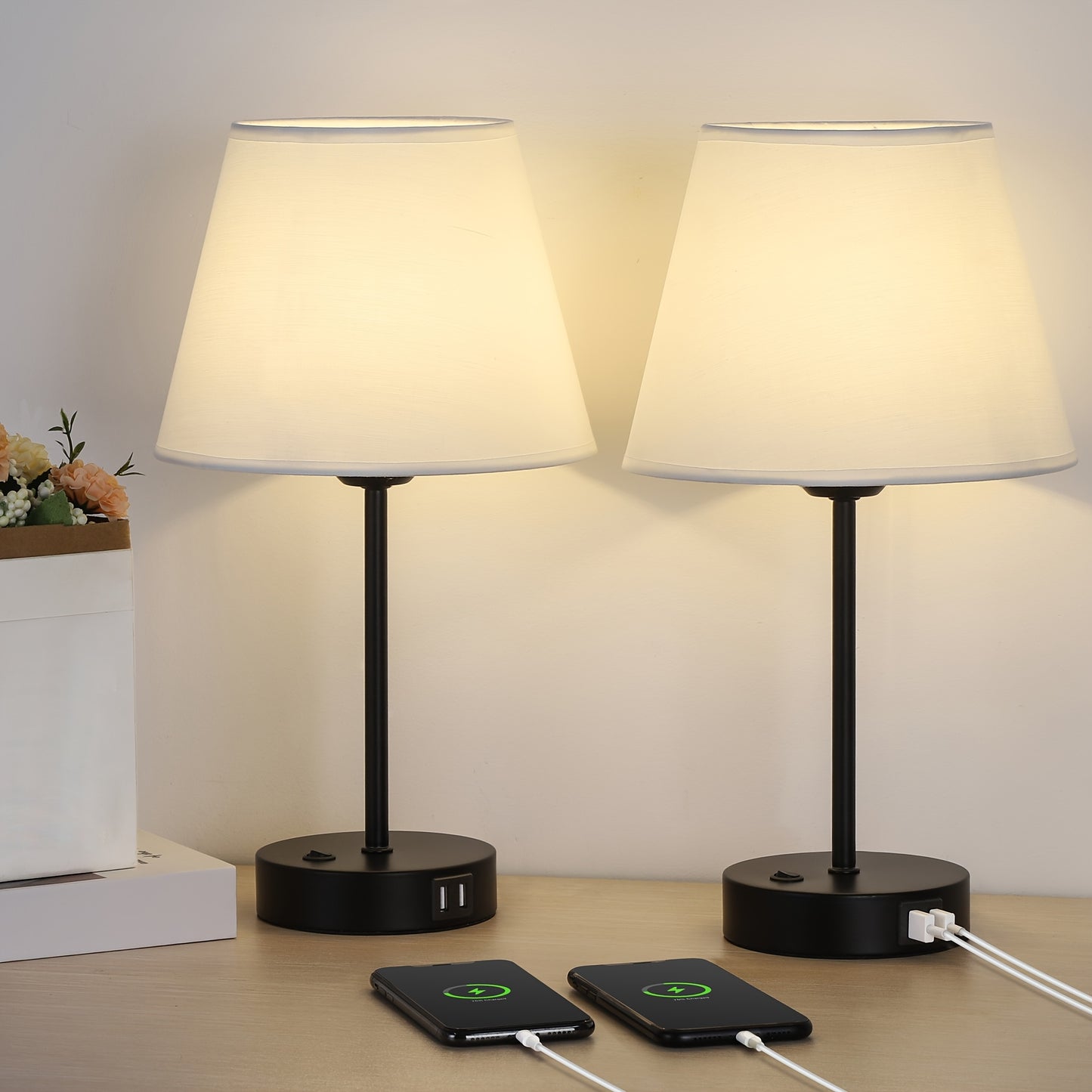 Table Lamps Set Of 2 with Dual USB Charging Ports, Modern Bedside Lamps Perfect for Bedroom, Living Room, Study Room