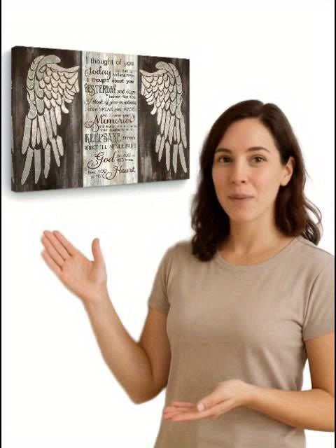 Rustic 11.8X15.7Inch Wooden Framed Canvas Art - 1pc Angel Wings Inspirational Quote Wall Decor - Woven Memory Print for Living Room, Bedroom, Kitchen, Home & Office, Bachelor Party Festival Gift Idea