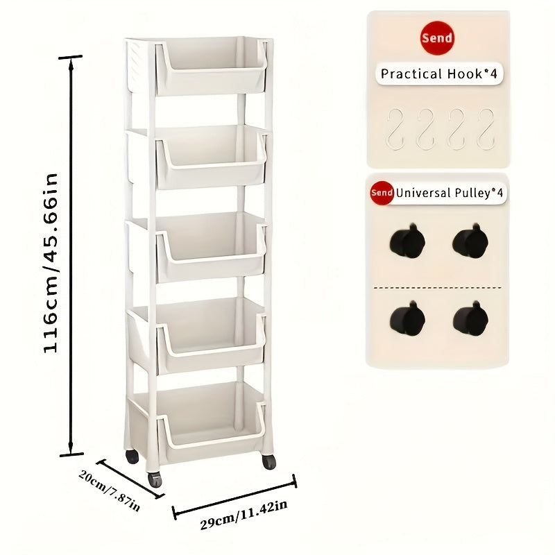 5/3 Layer White Storage Shelf, Wheeled Mobile Rack, Suitable For Living Room, Bedroom, Dormitory, Office, Garage Space, Best Storage Shelf For Rack, Standing Shelf