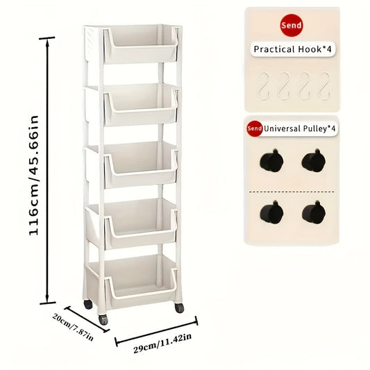 5/3 Layer White Storage Shelf, Wheeled Mobile Rack, Suitable For Living Room, Bedroom, Dormitory, Office, Garage Space, Best Storage Shelf For Rack, Standing Shelf