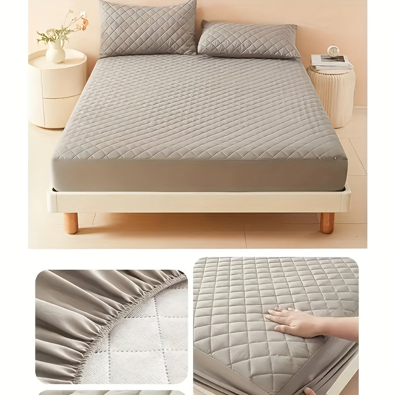 1pc Cooling Waterproof Mattress Protector, Cool And Comfortable, Layered Fitted Sheet, Solid Color Bedding Design, Can Be Used As A Separate Bedspread, 9-15 Inches Deep Pocket, Reusable Nursing Pads, Ideal for Bedroom, Guest