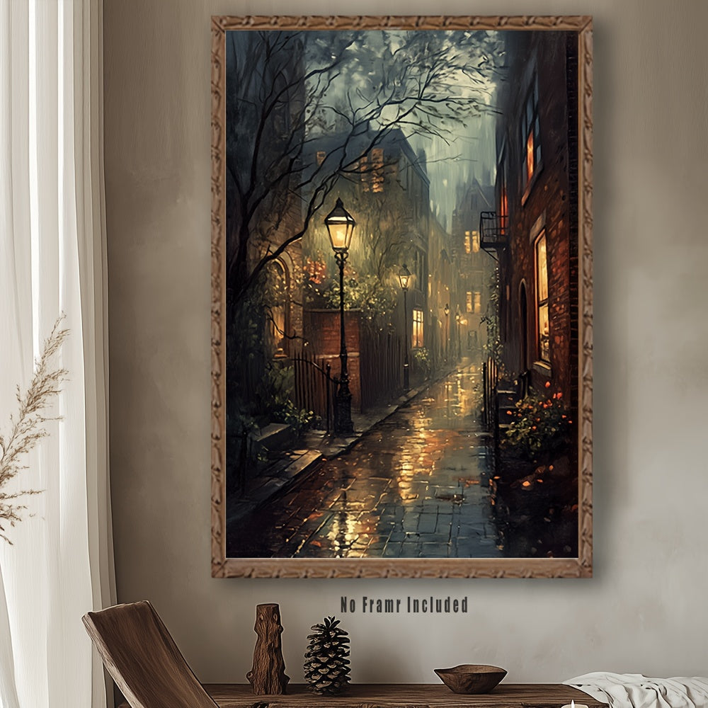 1pc Art Deco Classic Modern Unframed Canvas Wall Art - 15.7x23.6 inch Vertical Street Cityscape Poster for Living Room, Bedroom, Office, Cafe, Bar, Dorm Decor - Indoor Seasonal Art Print for Spring & Summer